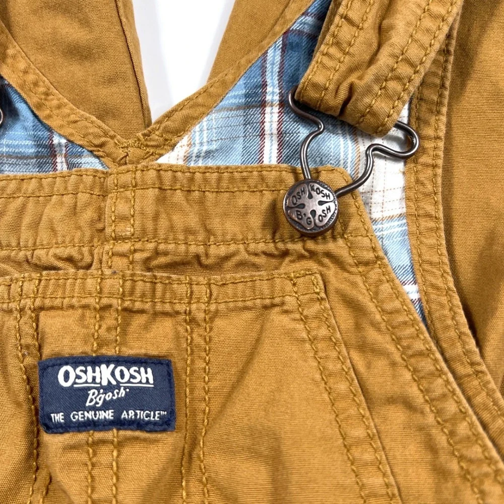 OshKosh Bgosh 3T Toddler Boy Brown Canvas Flannel Lined Overalls School Play EUC